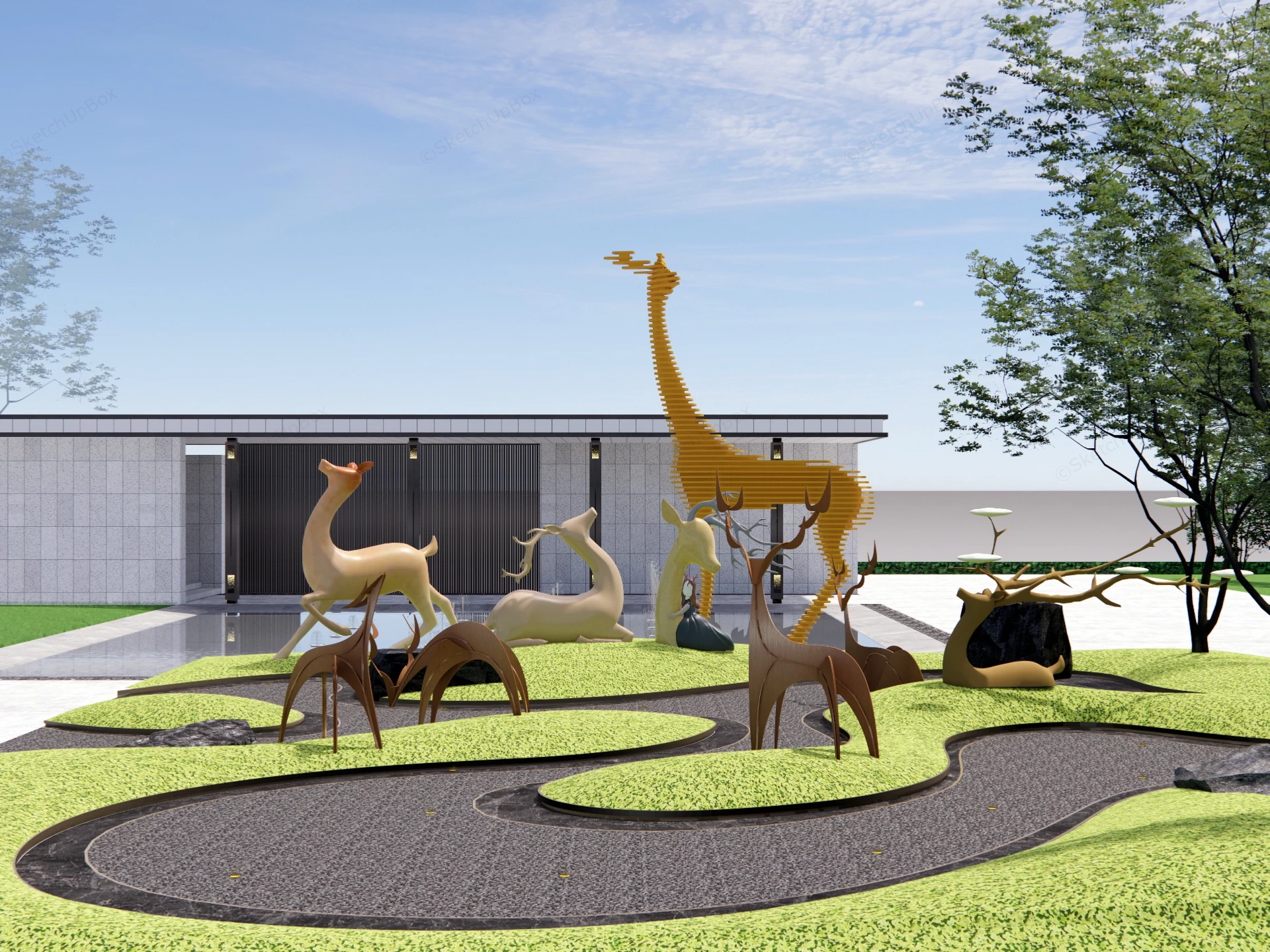 Modern Landscape Design Animal Sculptures sketchup model preview - SketchupBox