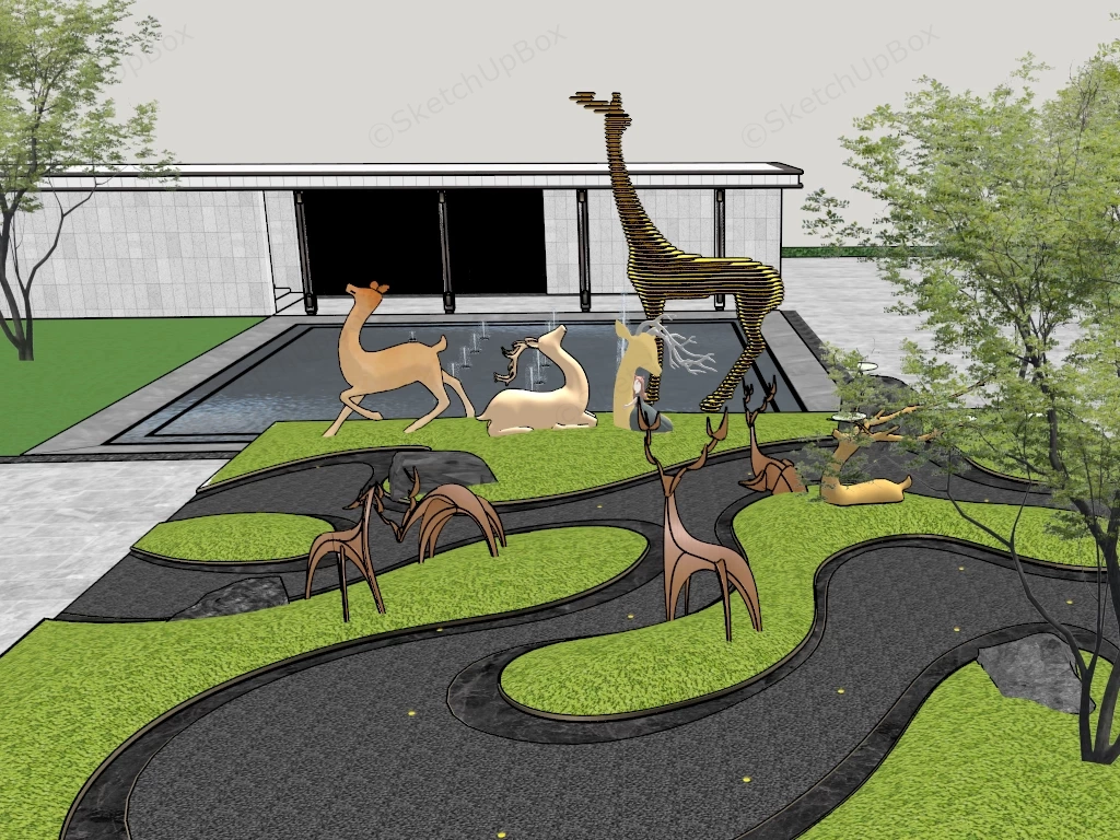 Modern Landscape Design Animal Sculptures sketchup model preview - SketchupBox