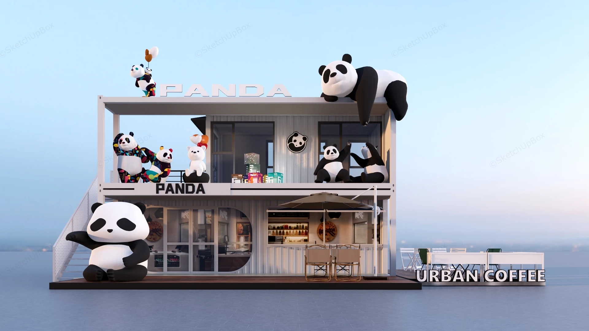 Panda Themed Container Cafe sketchup model preview - SketchupBox