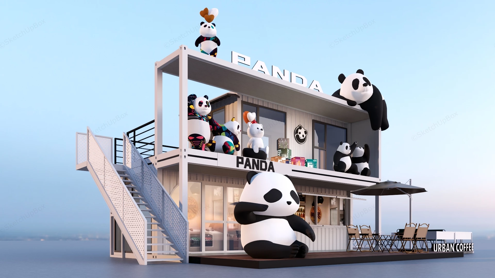 Panda Themed Container Cafe sketchup model preview - SketchupBox