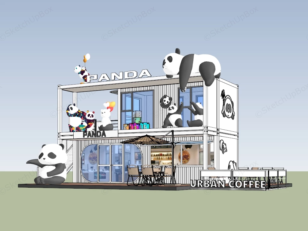 Panda Themed Container Cafe sketchup model preview - SketchupBox