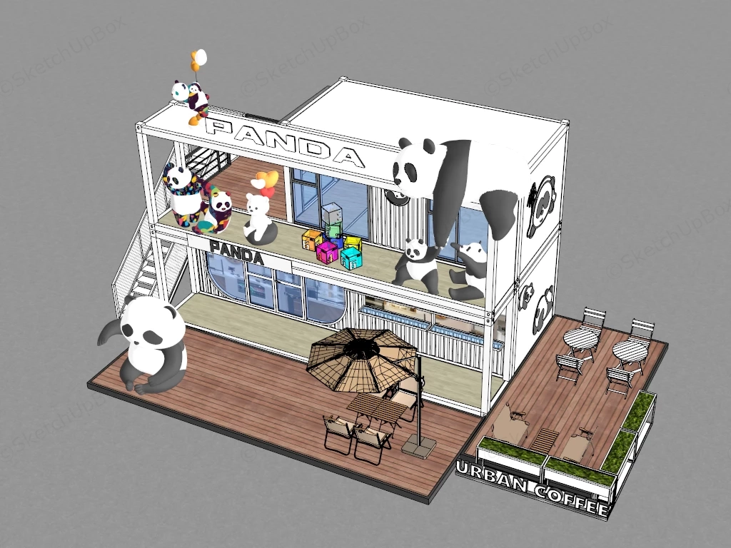 Panda Themed Container Cafe sketchup model preview - SketchupBox