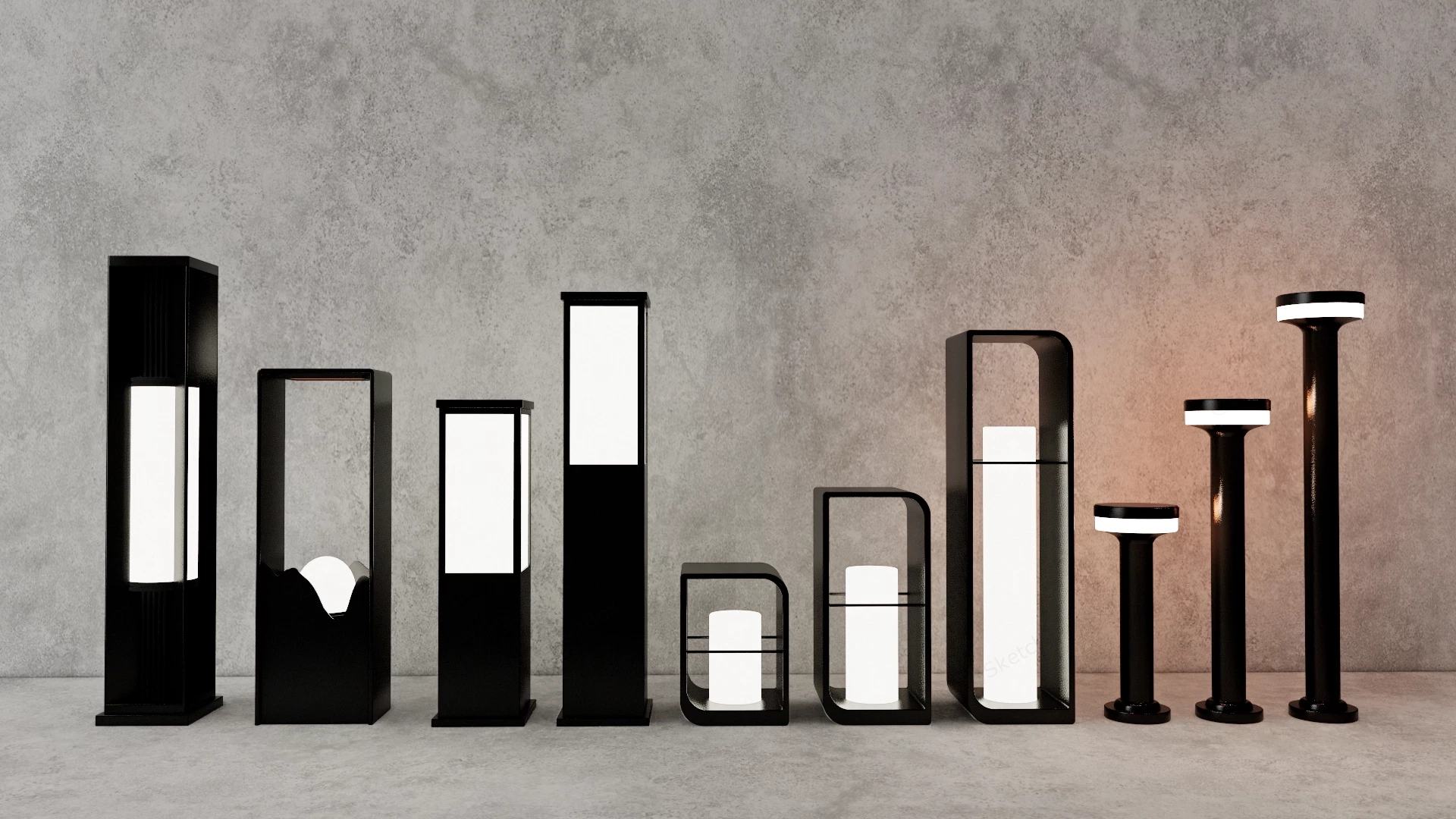 Modern Outdoor Landscape Bollard Lights sketchup model preview - SketchupBox
