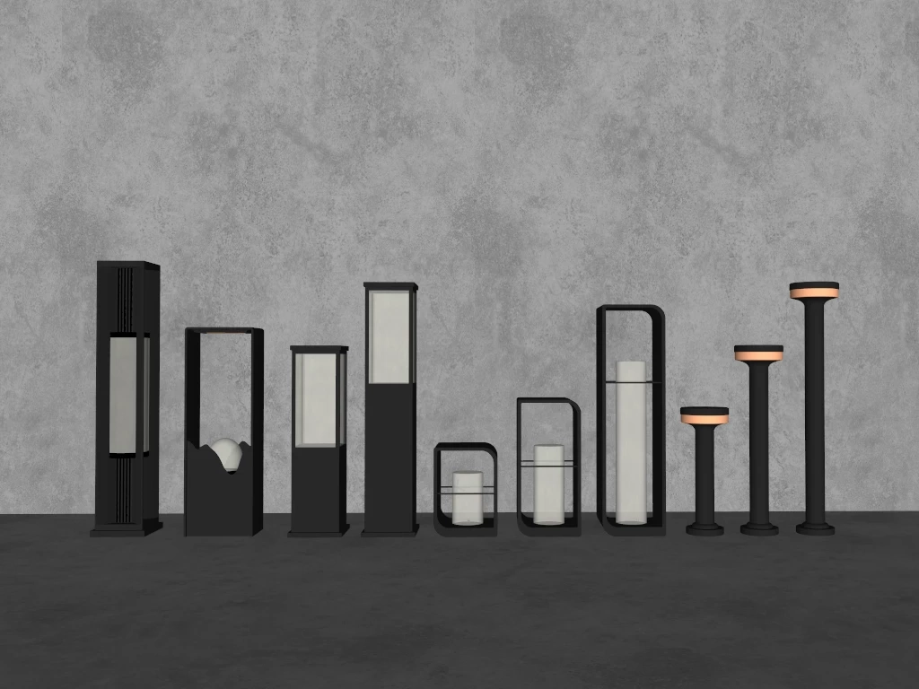 Modern Outdoor Landscape Bollard Lights sketchup model preview - SketchupBox