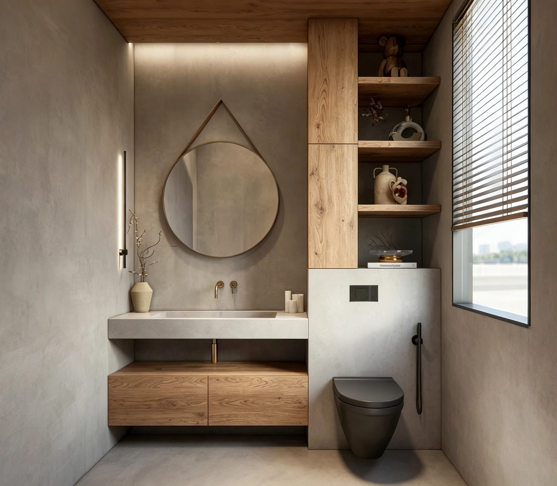 Small Minimalist Japandi Bathroom sketchup model preview - SketchupBox