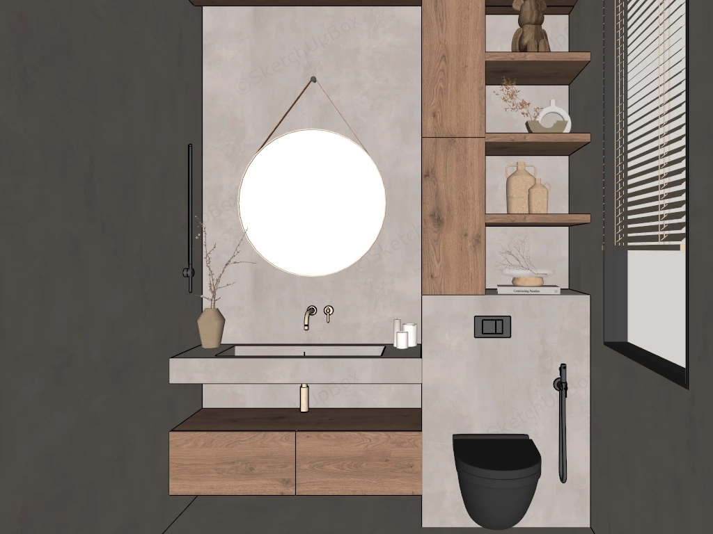 Small Minimalist Japandi Bathroom sketchup model preview - SketchupBox