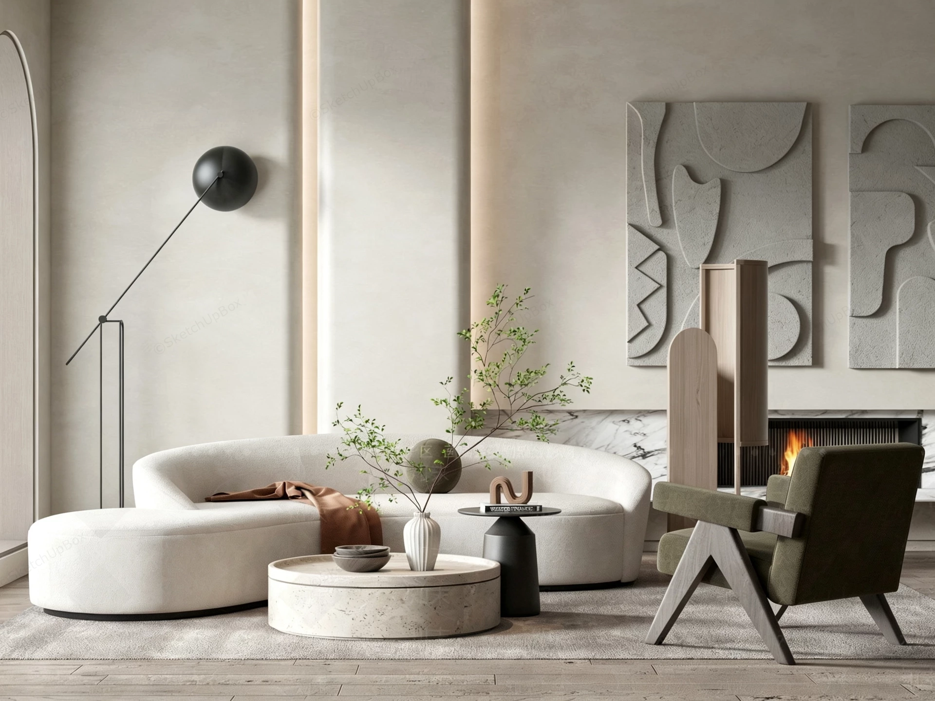 Small Organic Modern Living Room sketchup model preview - SketchupBox