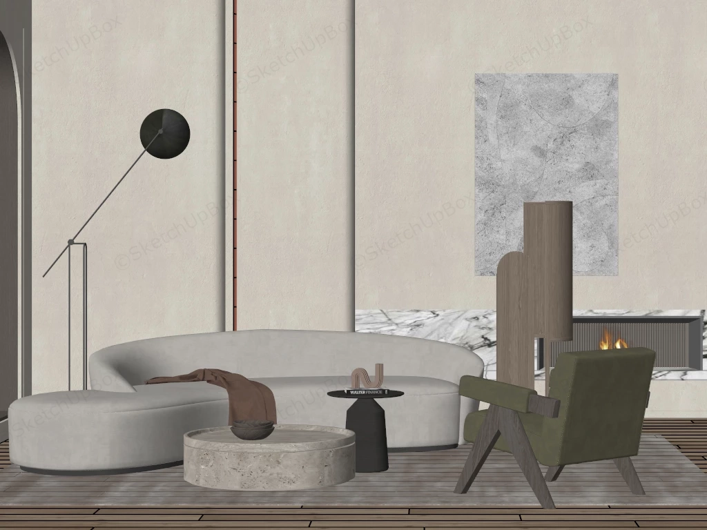 Small Organic Modern Living Room sketchup model preview - SketchupBox