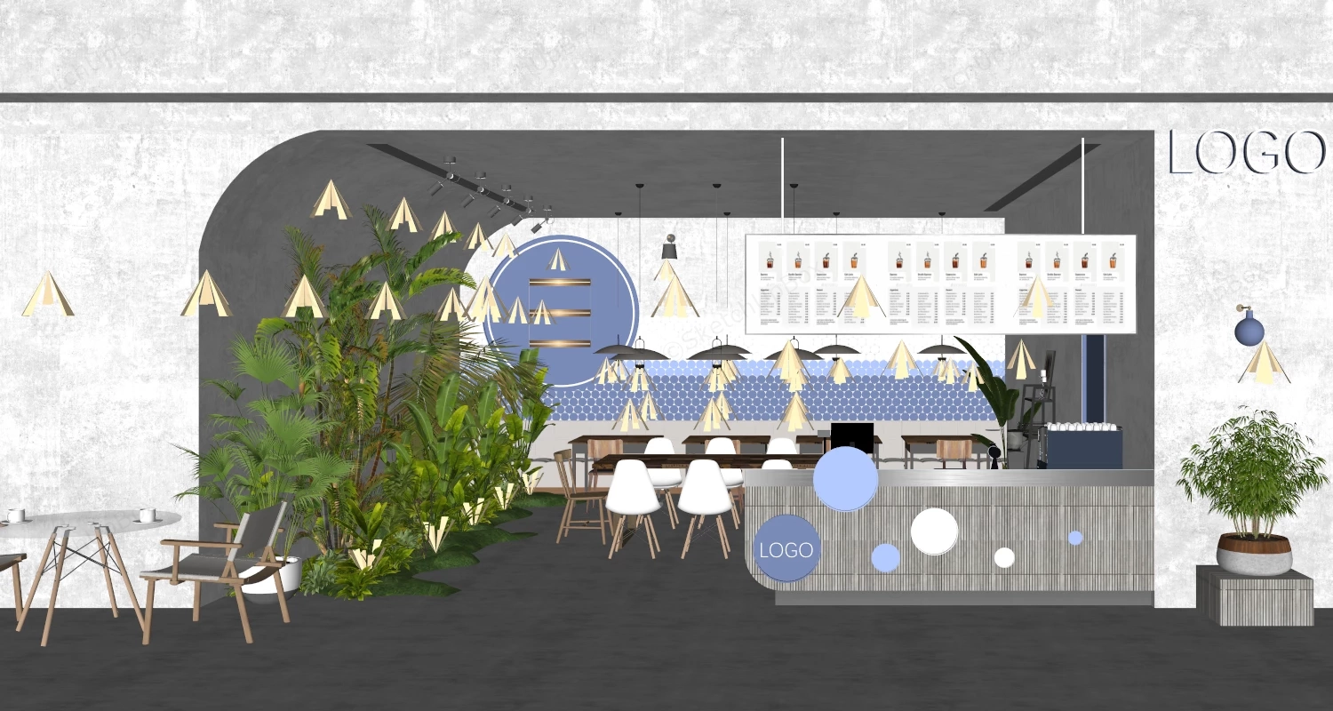 Tropical Themed Cafe & Bubble Tea Shop sketchup model preview - SketchupBox
