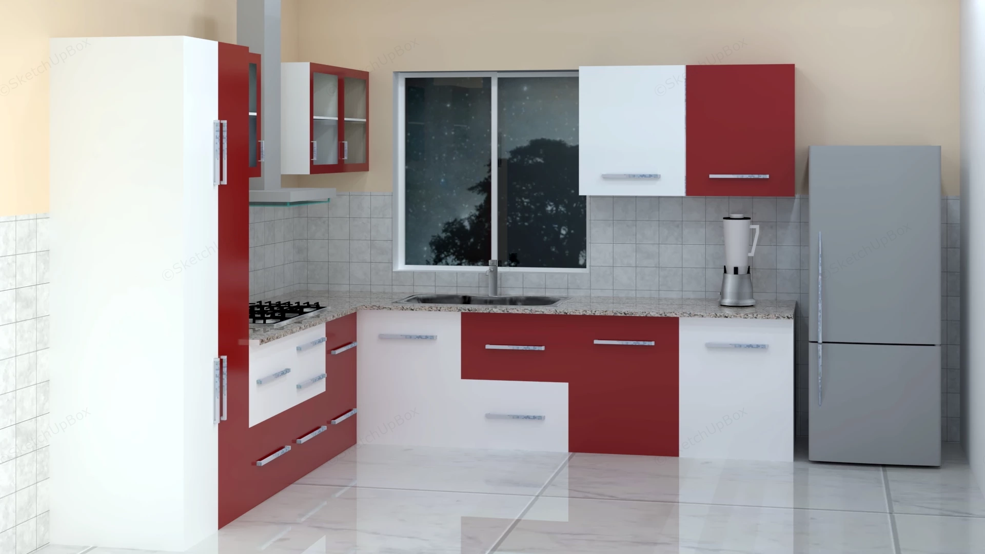Modern L Shaped Modular Kitchen sketchup model preview - SketchupBox