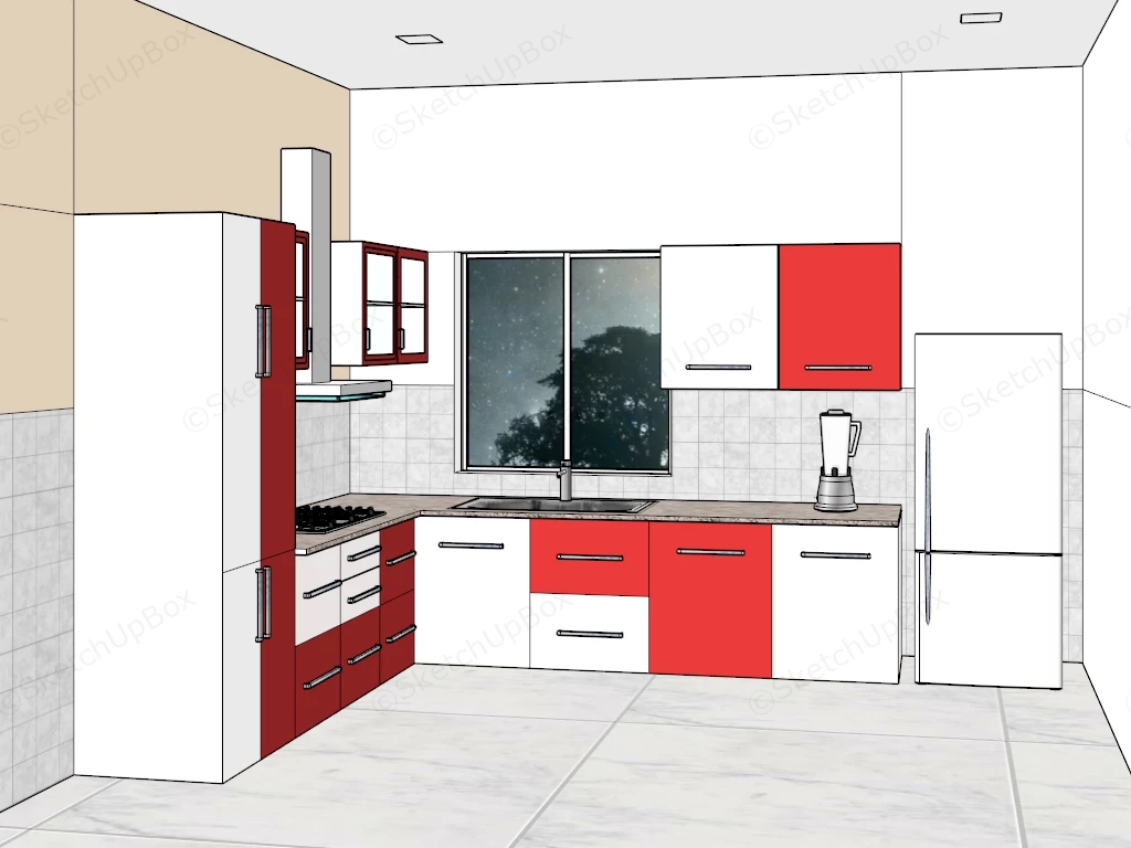 Modern L Shaped Modular Kitchen sketchup model preview - SketchupBox