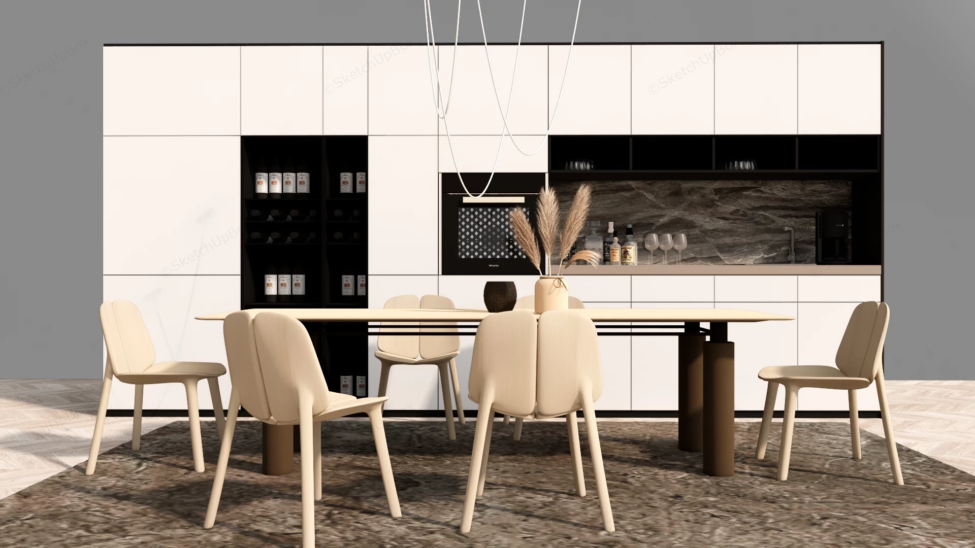 Modern Dining Room With Cabinetry System sketchup model preview - SketchupBox