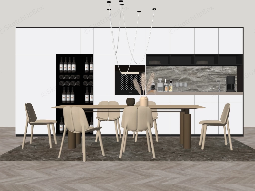 Modern Dining Room With Cabinetry System sketchup model preview - SketchupBox