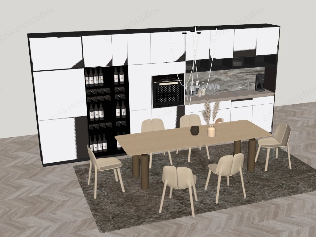 Modern Dining Room With Cabinetry System sketchup model preview - SketchupBox