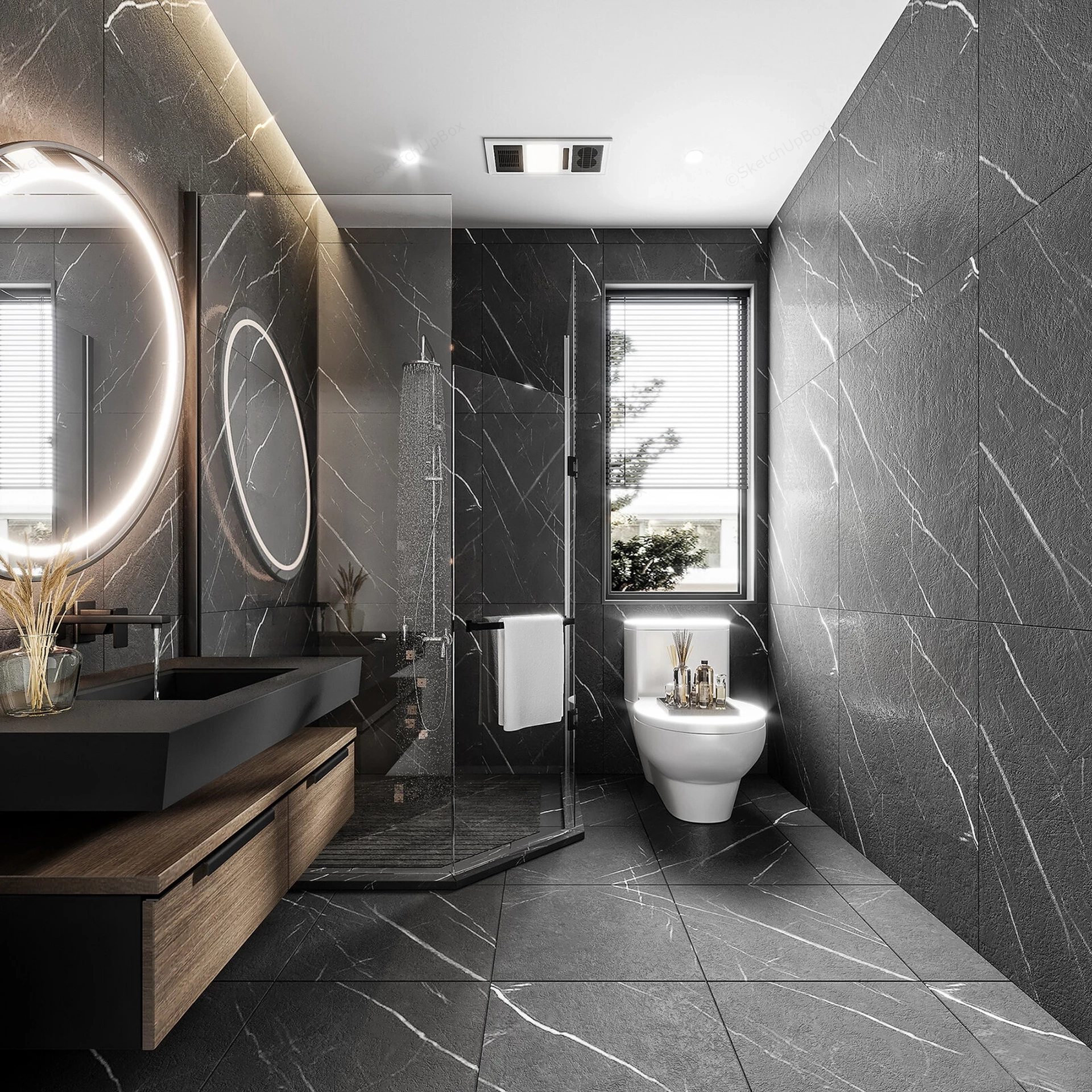 Modern Luxury Dark Bathroom sketchup model preview - SketchupBox