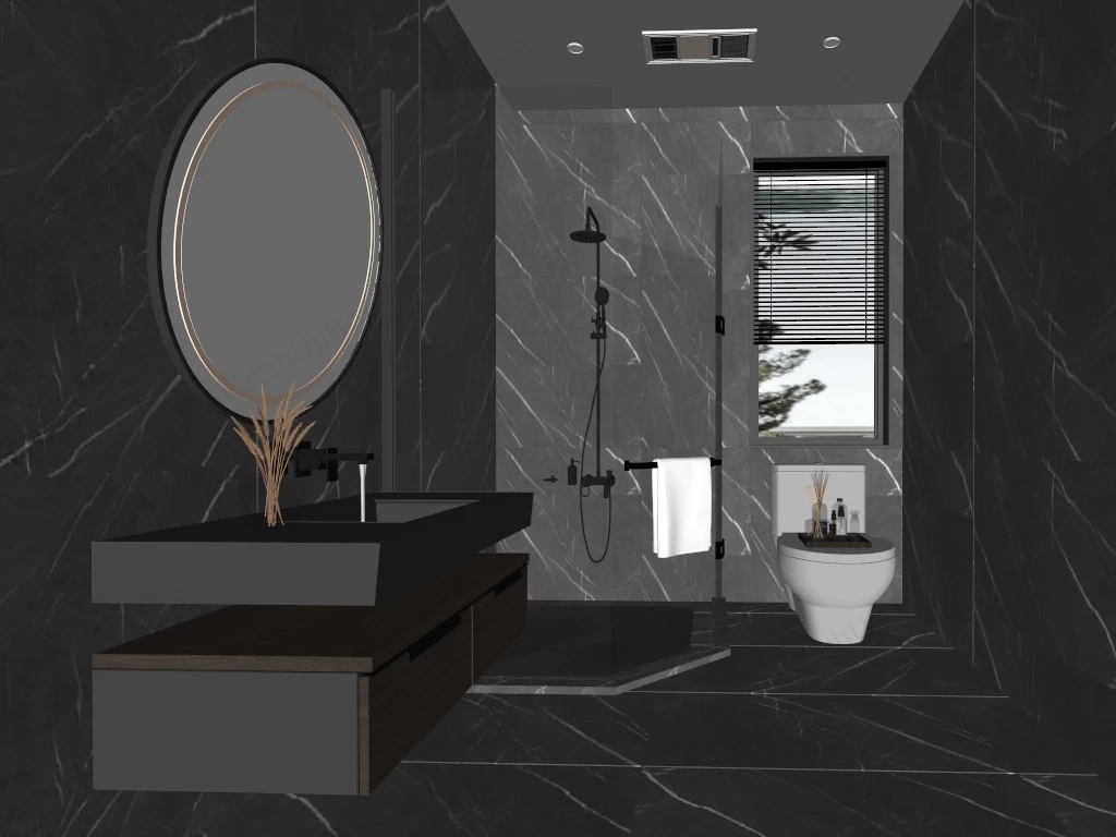 Modern Luxury Dark Bathroom sketchup model preview - SketchupBox