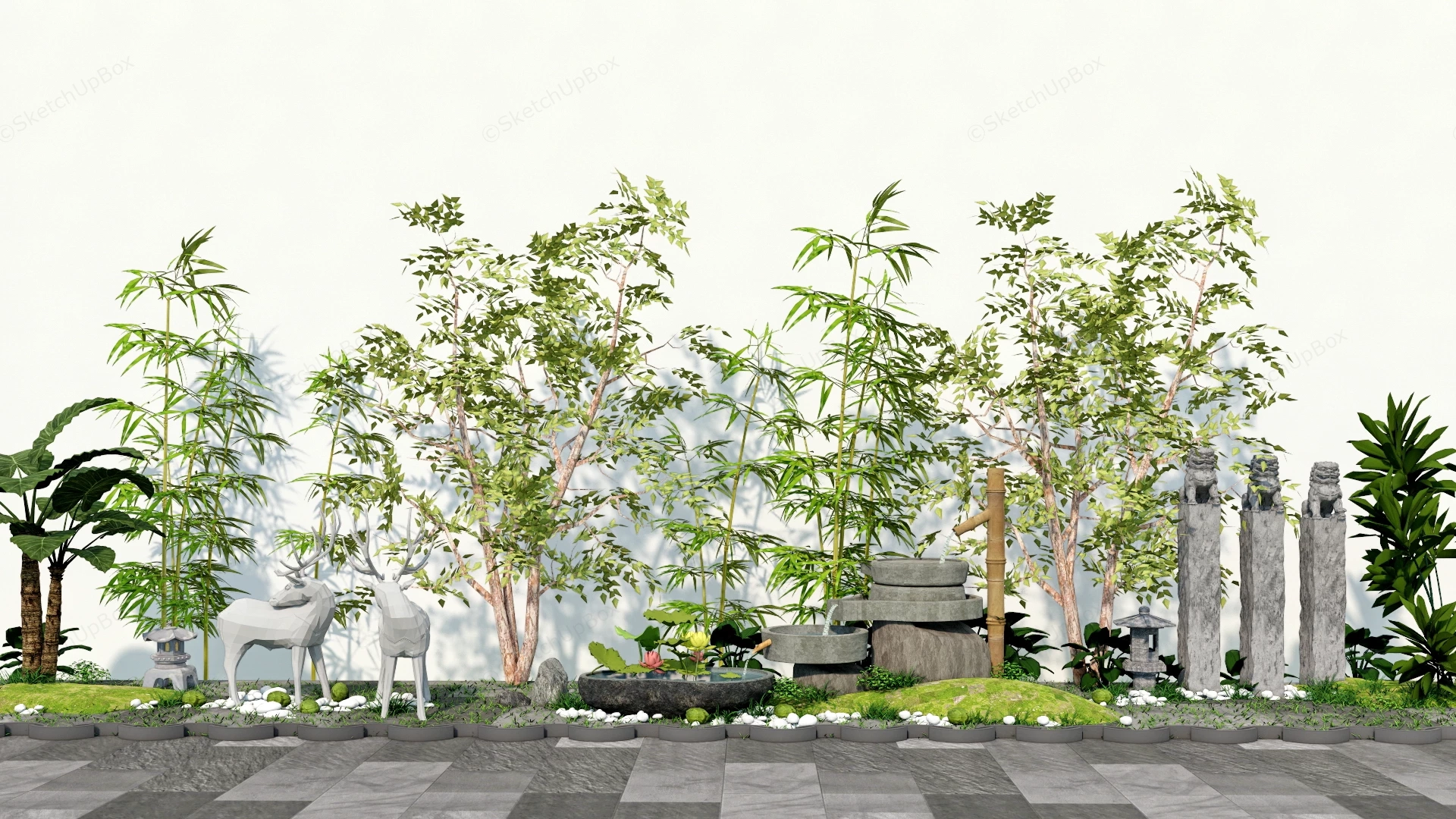 Japanese Zen Garden Bed Layout sketchup model preview - SketchupBox