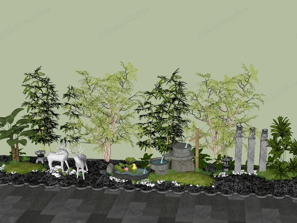 Japanese Zen Garden Bed Layout sketchup model preview - SketchupBox