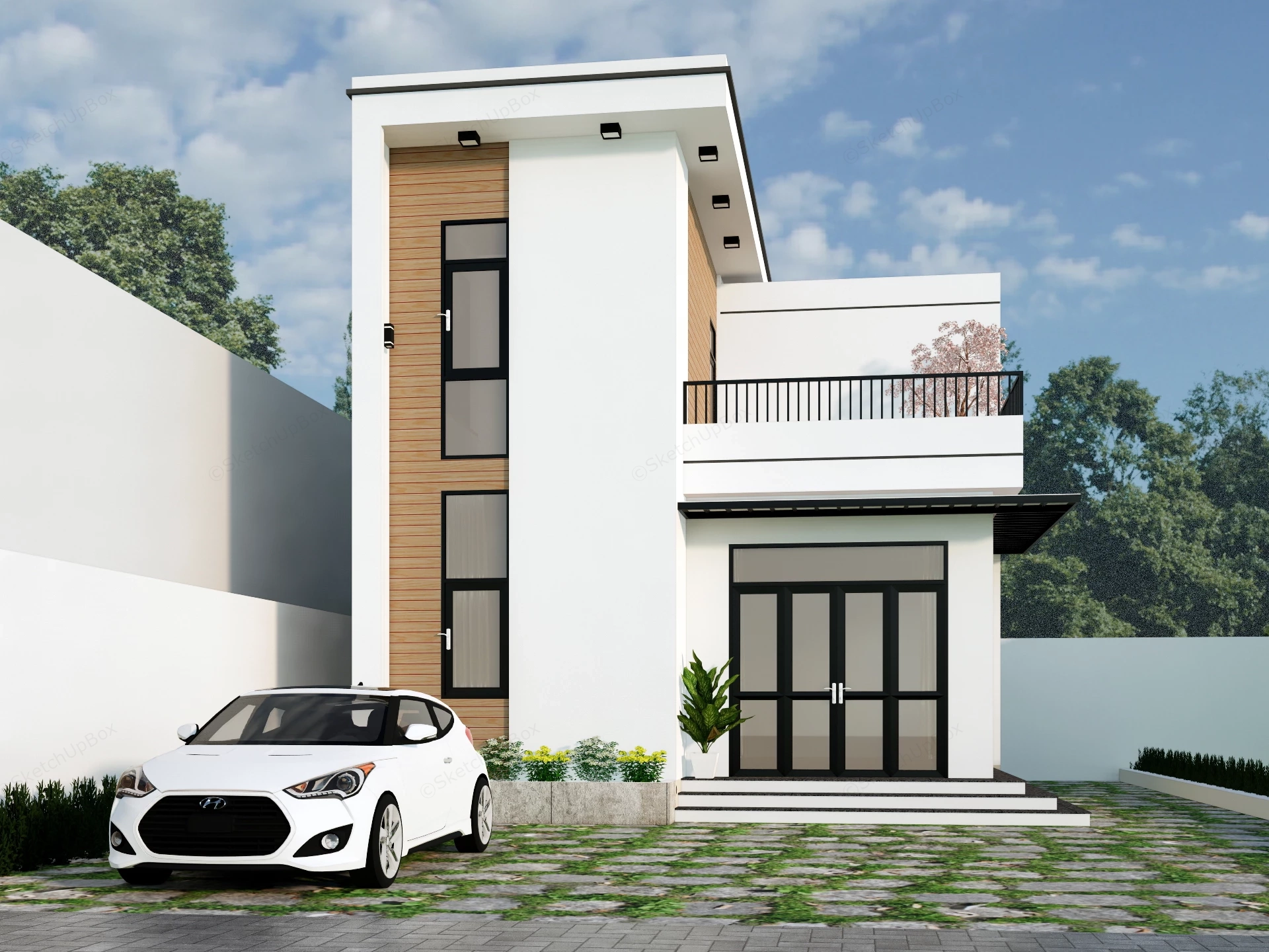 Modern Two Story Minimalist House sketchup model preview - SketchupBox