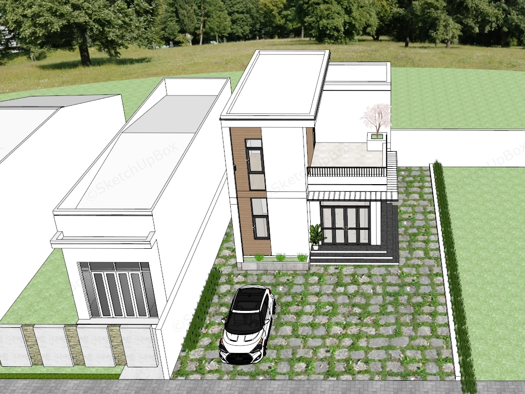 Modern Two Story Minimalist House sketchup model preview - SketchupBox