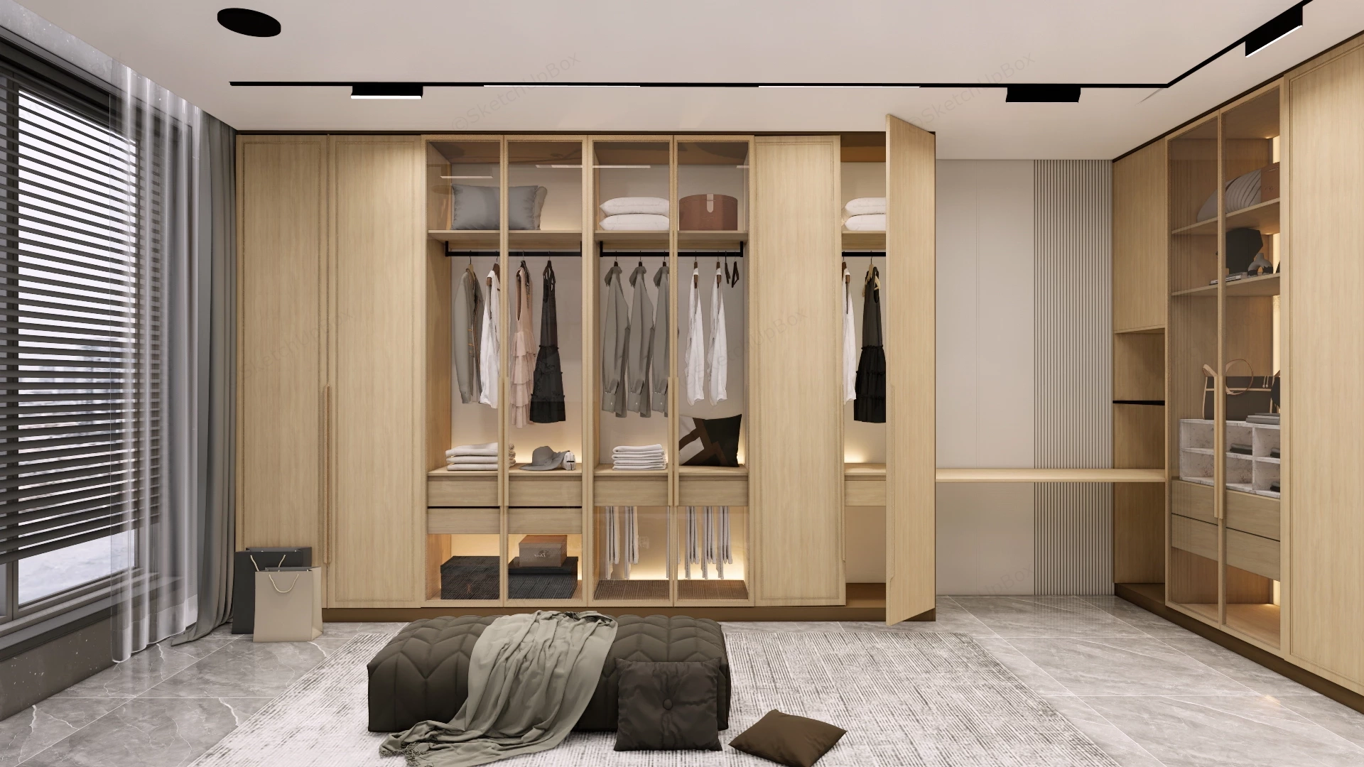 Luxury Walk In Wardrobe And Dressing Room Layout sketchup model preview - SketchupBox