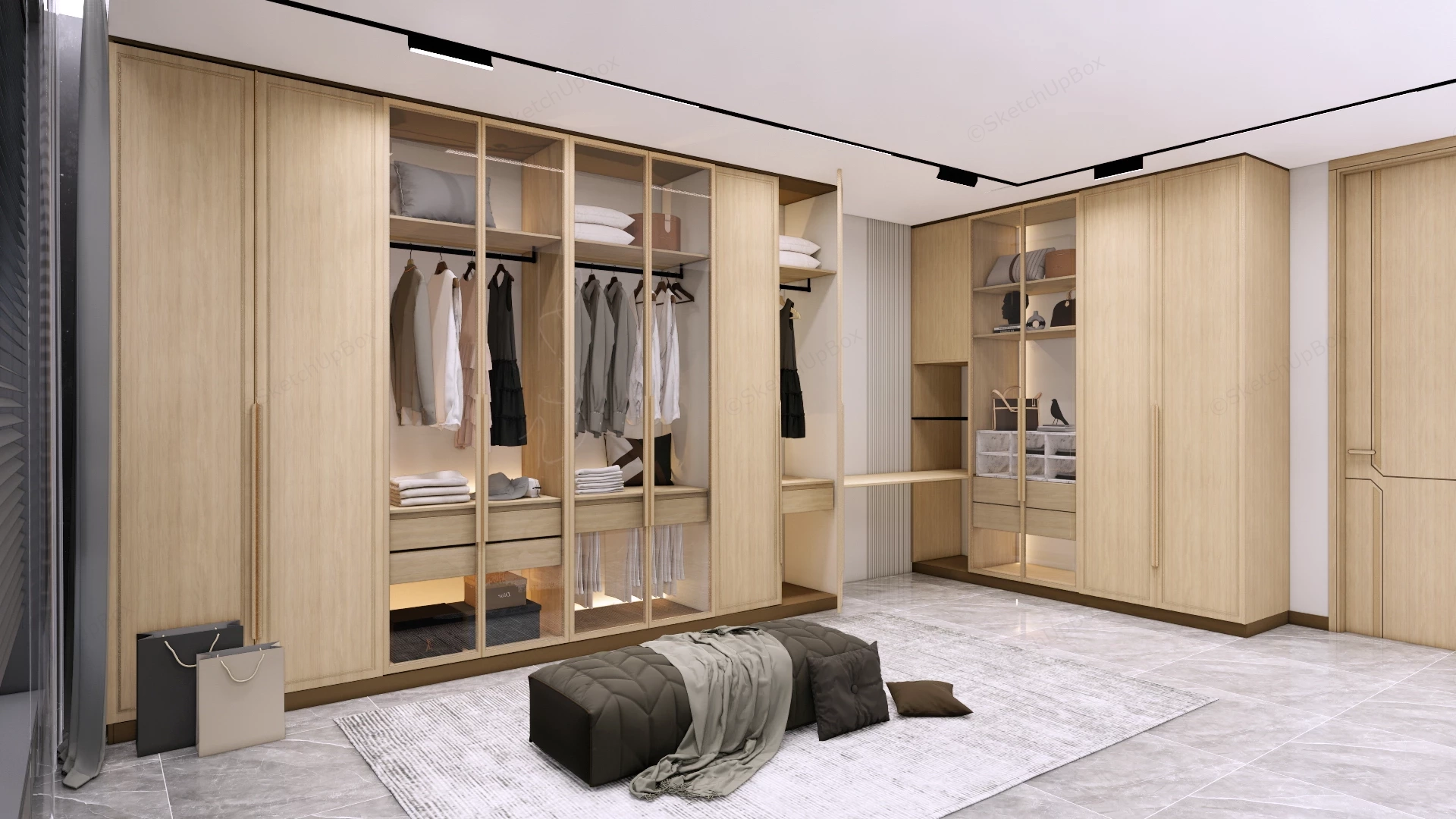 Luxury Walk In Wardrobe And Dressing Room Layout sketchup model preview - SketchupBox