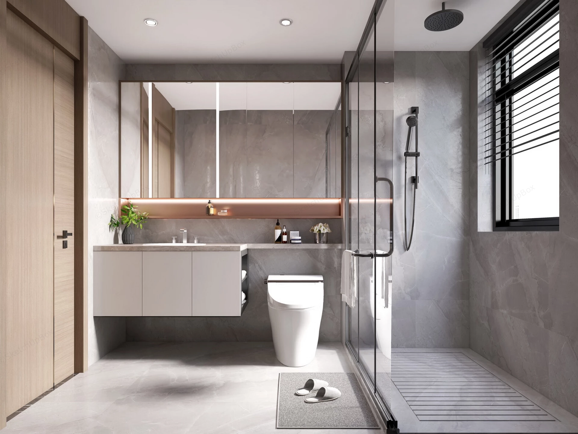 Space Saving Modern Bathroom Layout sketchup model preview - SketchupBox