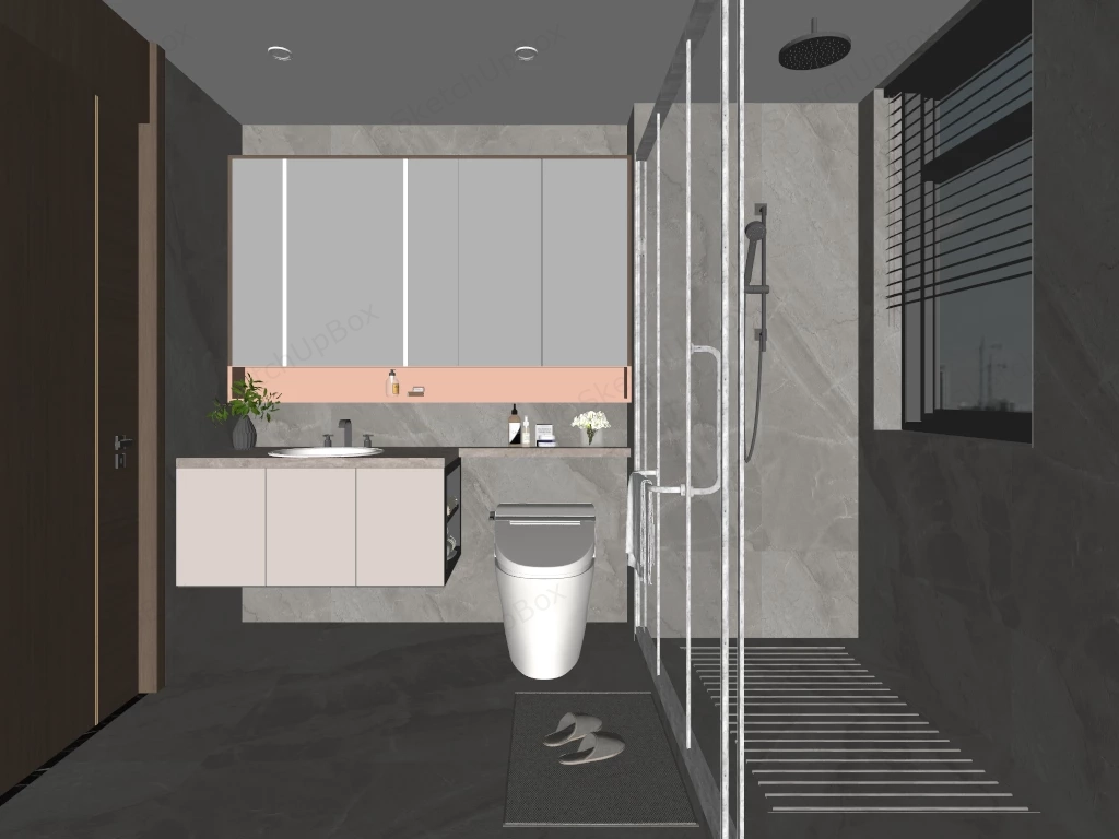 Space Saving Modern Bathroom Layout sketchup model preview - SketchupBox