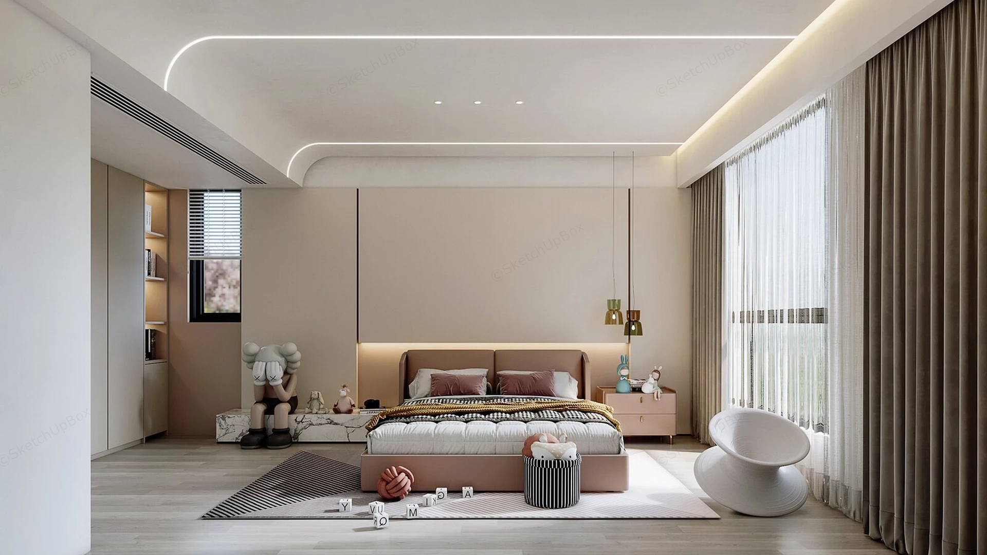 Modern Luxury Bedroom Layout sketchup model preview - SketchupBox