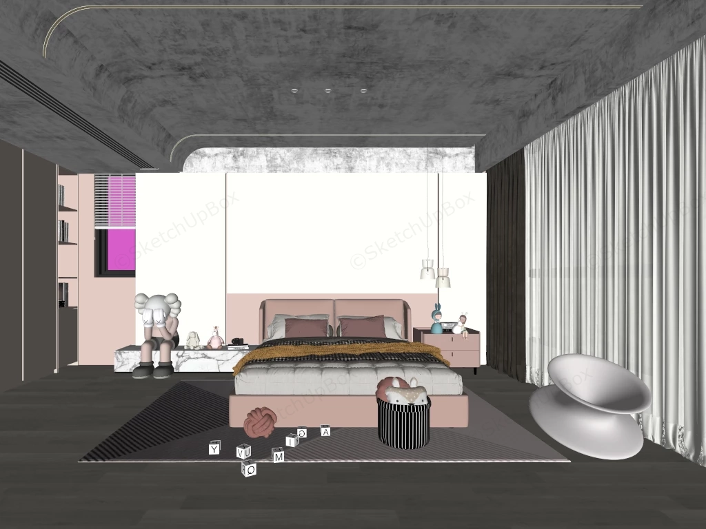Modern Luxury Bedroom Layout sketchup model preview - SketchupBox