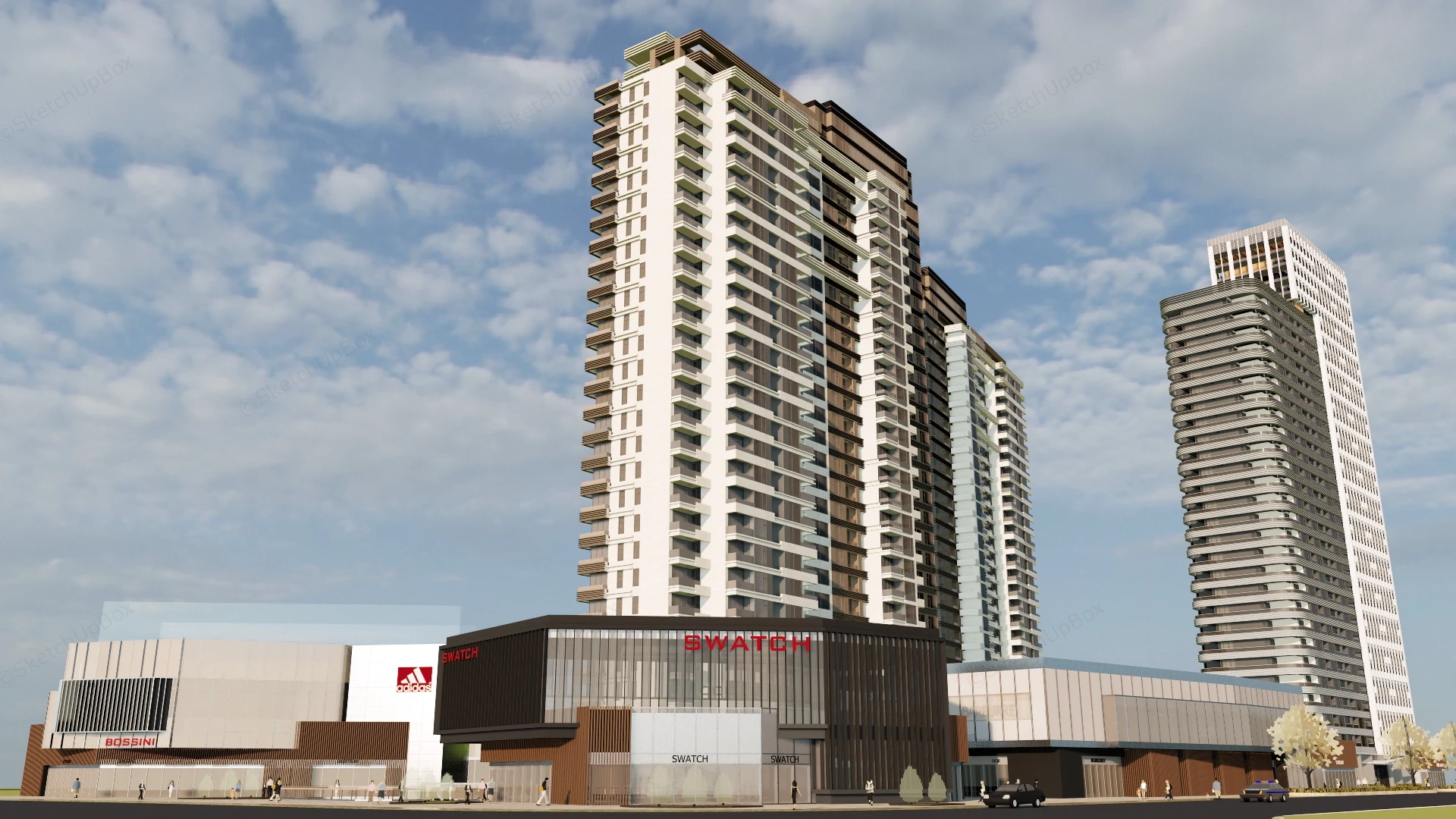 Modern Mixed Use Development Project sketchup model preview - SketchupBox