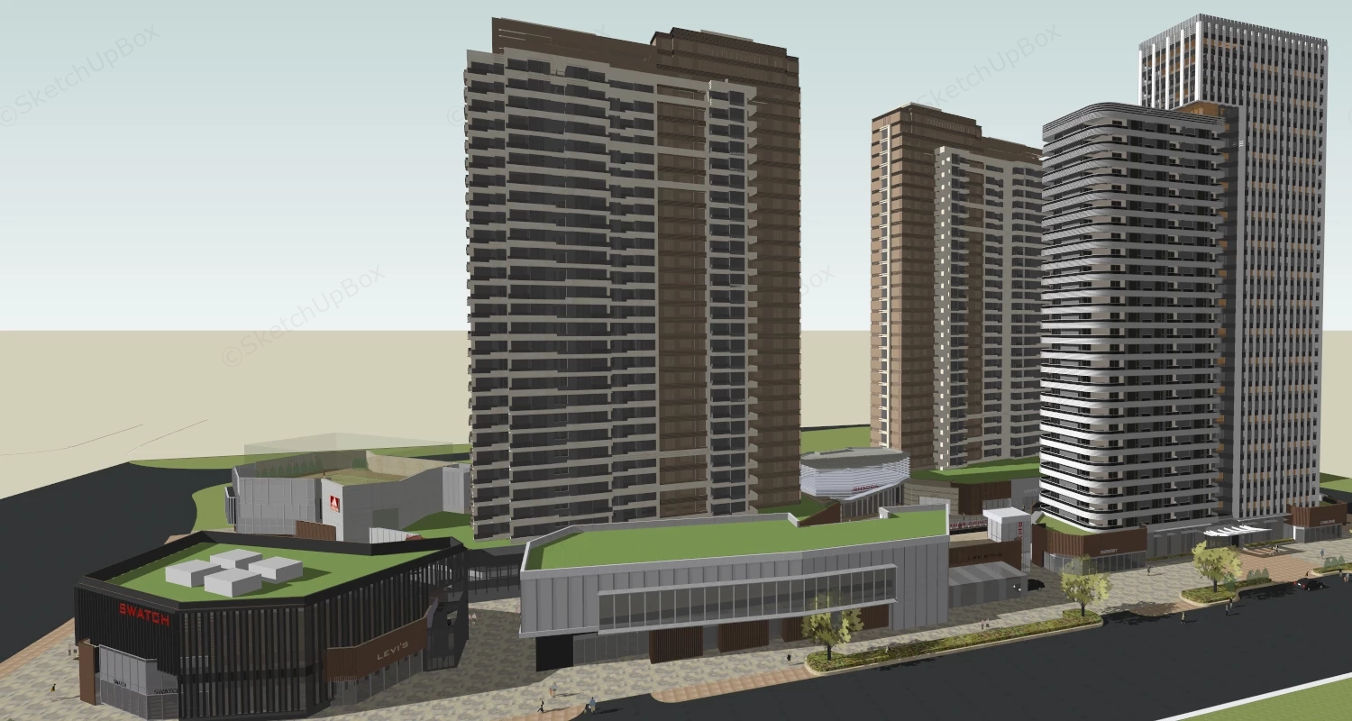 Modern Mixed Use Development Project sketchup model preview - SketchupBox