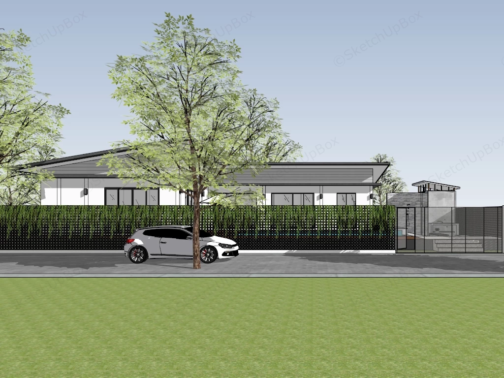 Modern L Shaped House With Pool sketchup model preview - SketchupBox
