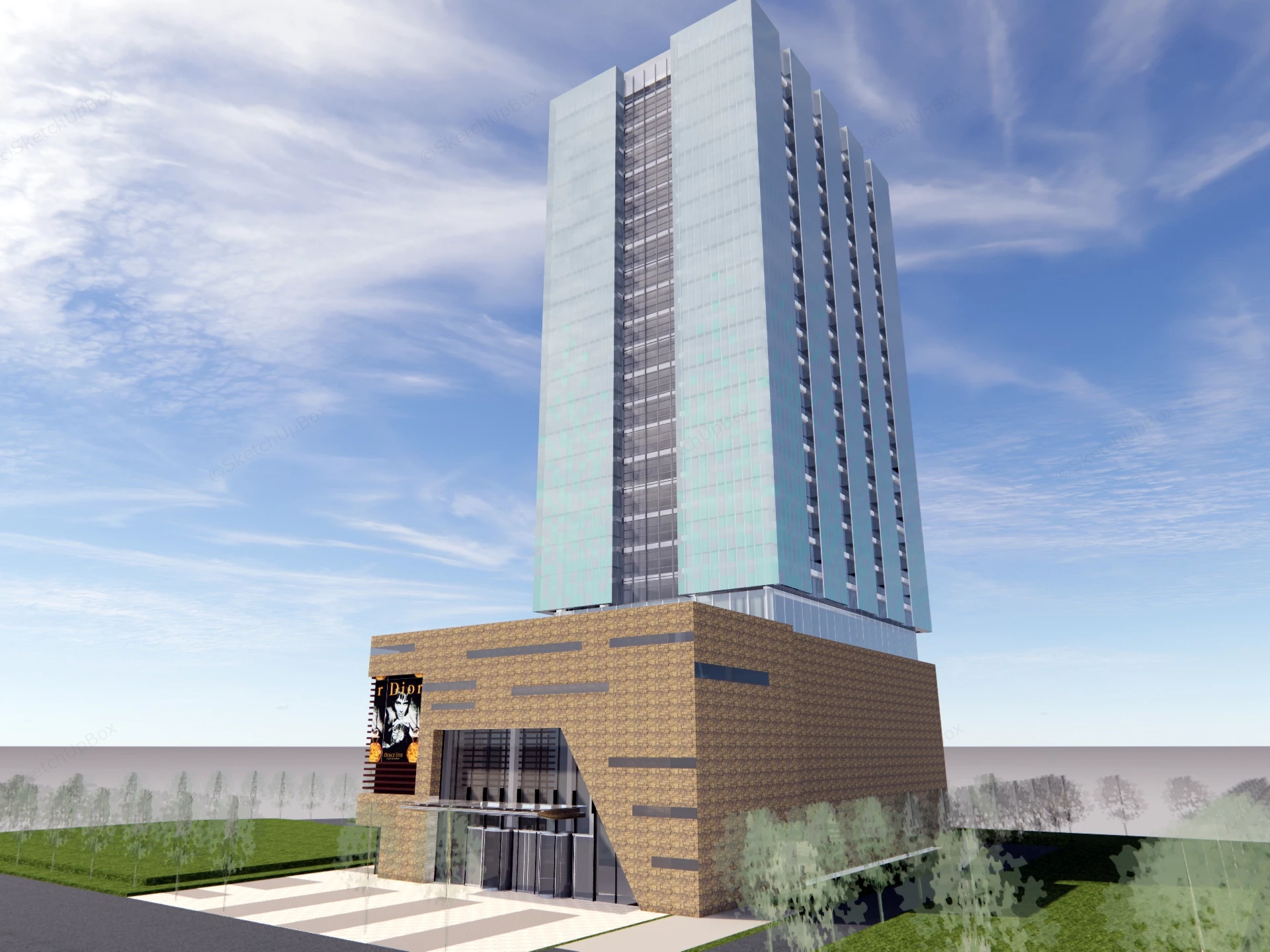 Modern Mixed Use Commercial Skyscraper sketchup model preview - SketchupBox