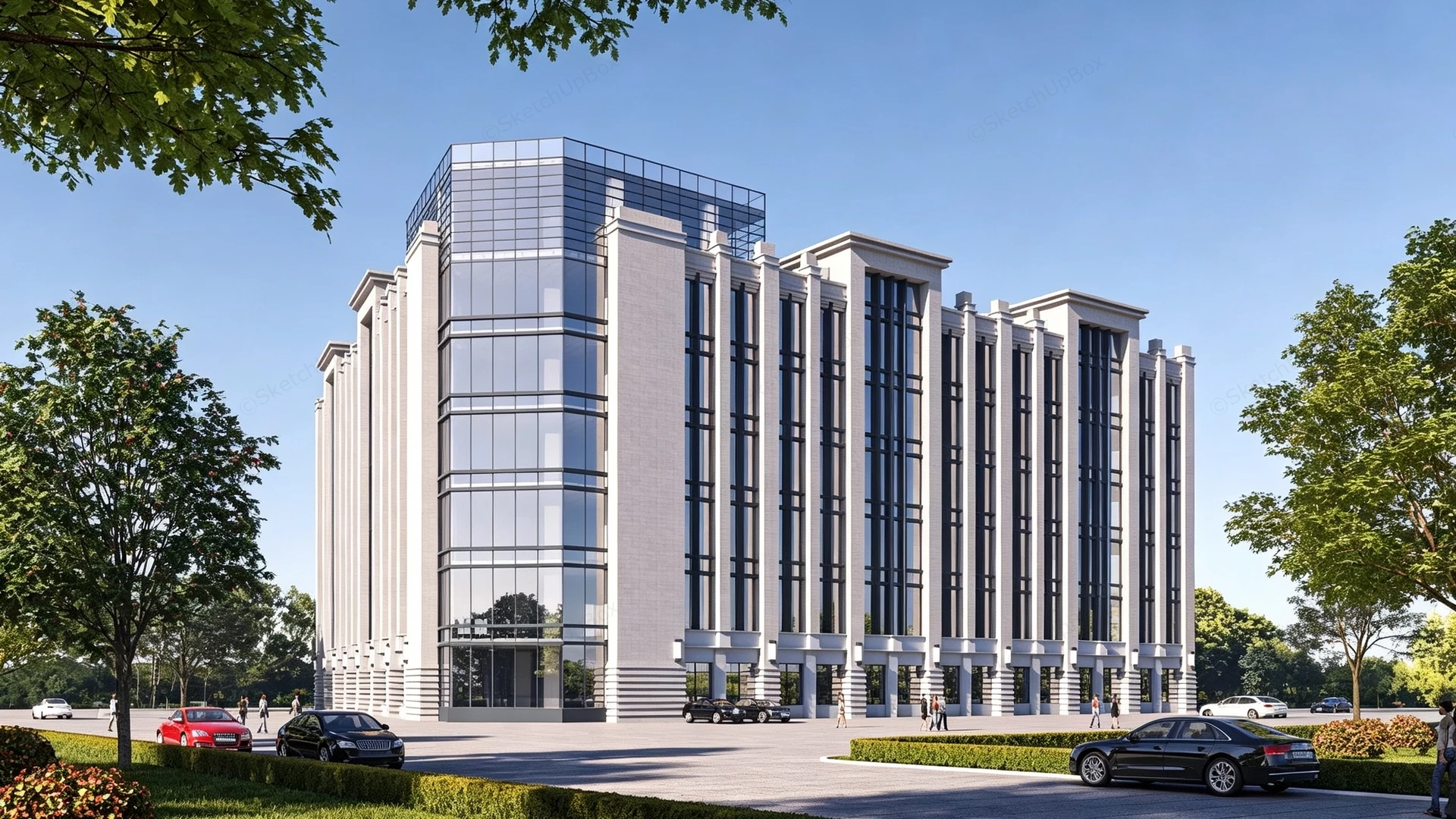 Symmetrical Multi Story Commercial Building sketchup model preview - SketchupBox