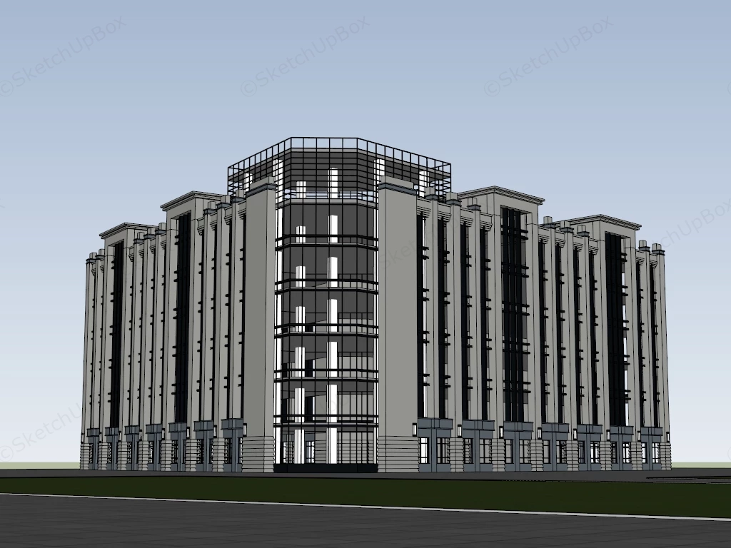 Symmetrical Multi Story Commercial Building sketchup model preview - SketchupBox