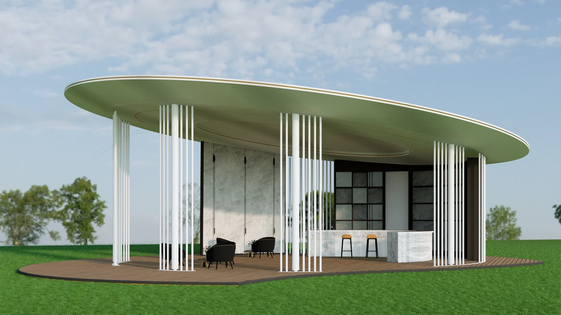 Modern Open Air Pavilion Bar sketchup model preview - SketchupBox