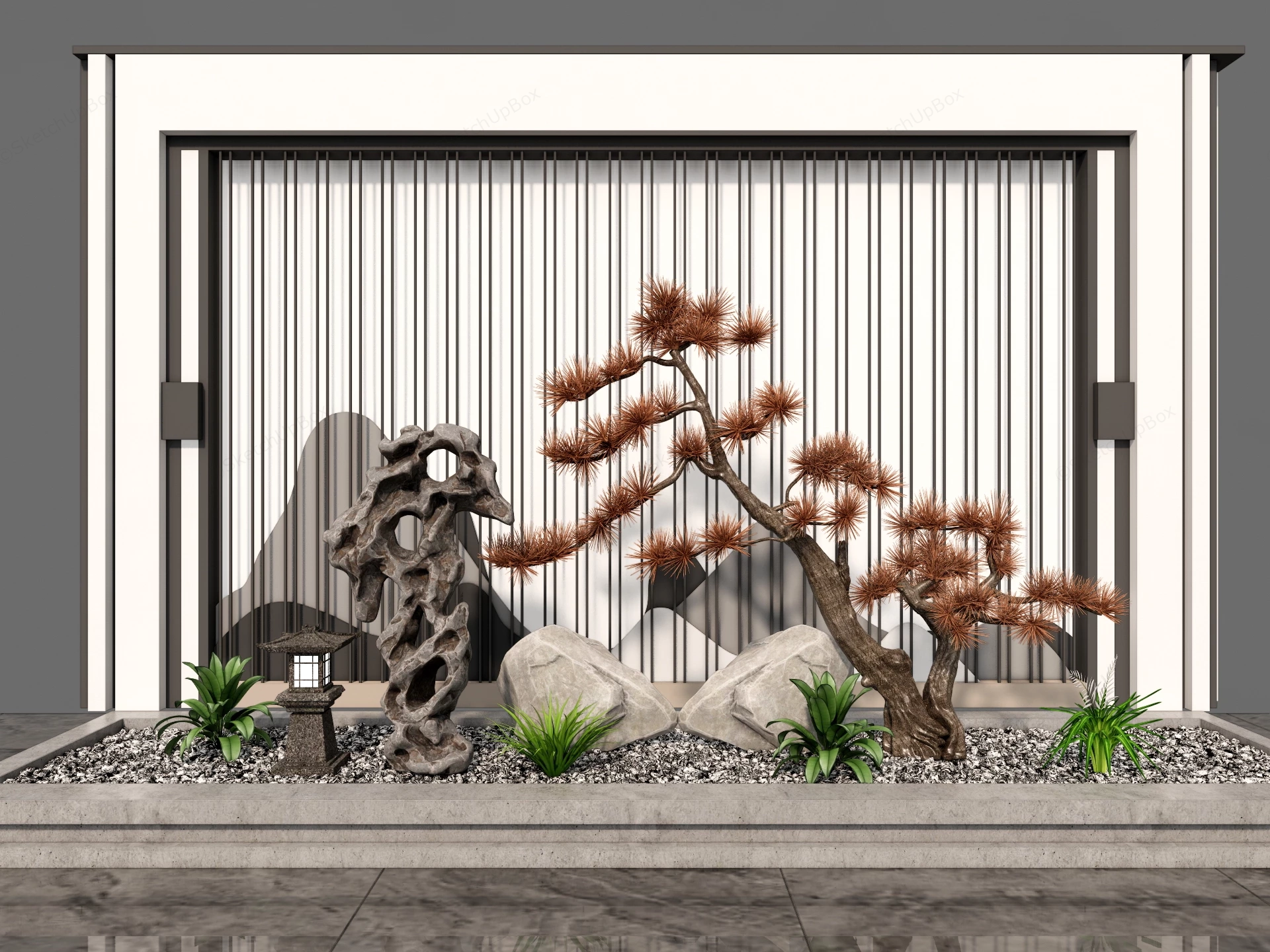 Modern Zen Garden Feature Wall sketchup model preview - SketchupBox