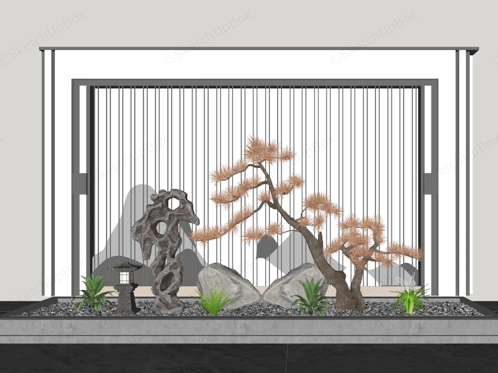Modern Zen Garden Feature Wall sketchup model preview - SketchupBox