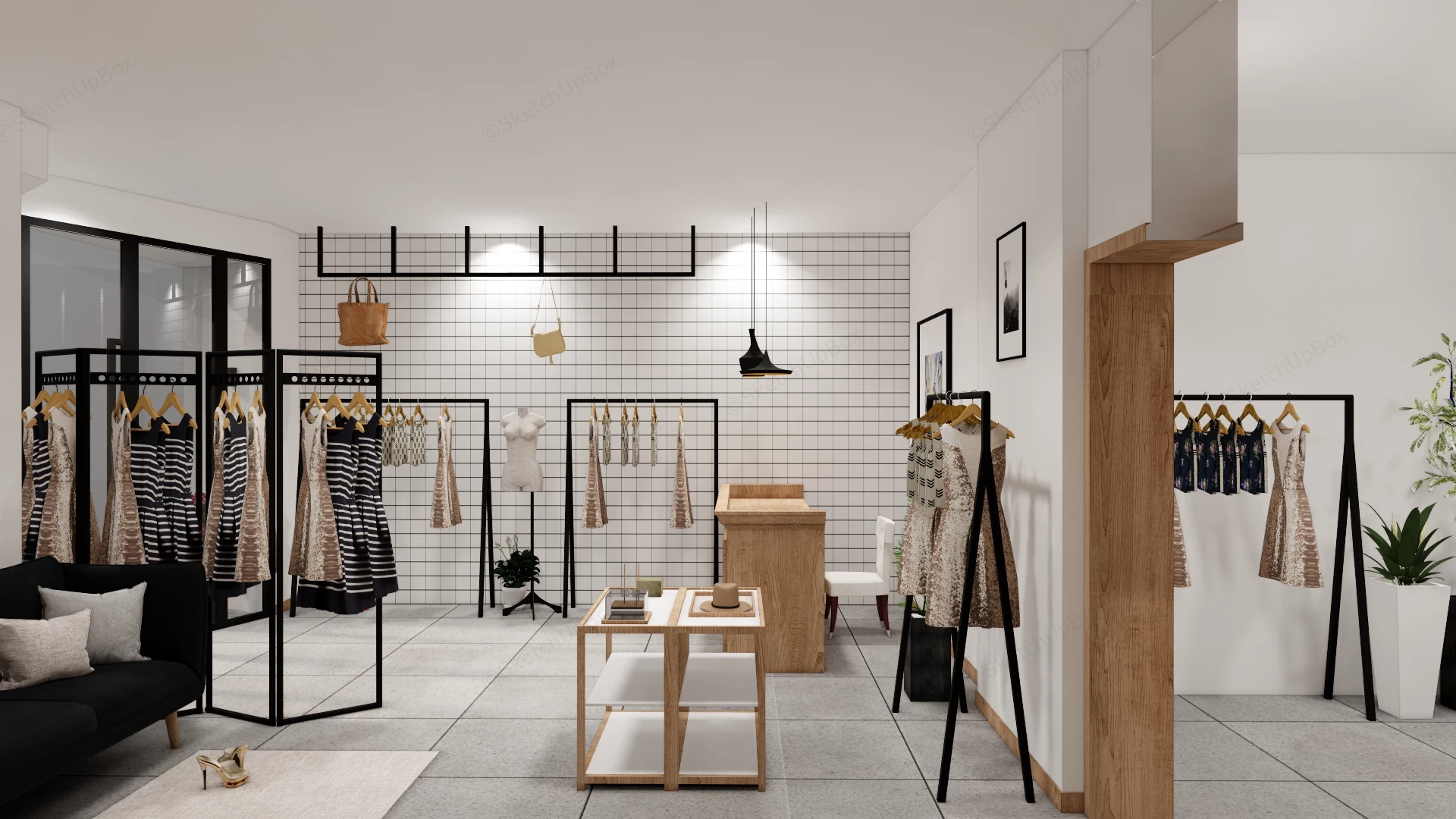 Minimalist Boutique Fashion Retail Store sketchup model preview - SketchupBox