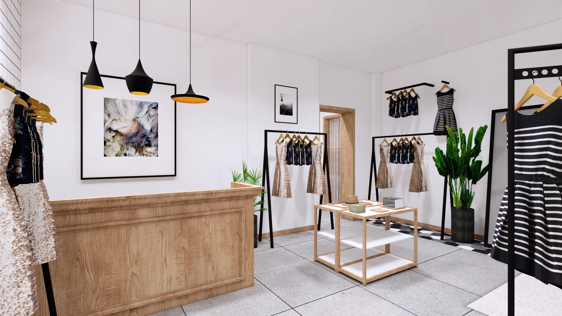 Minimalist Boutique Fashion Retail Store sketchup model preview - SketchupBox