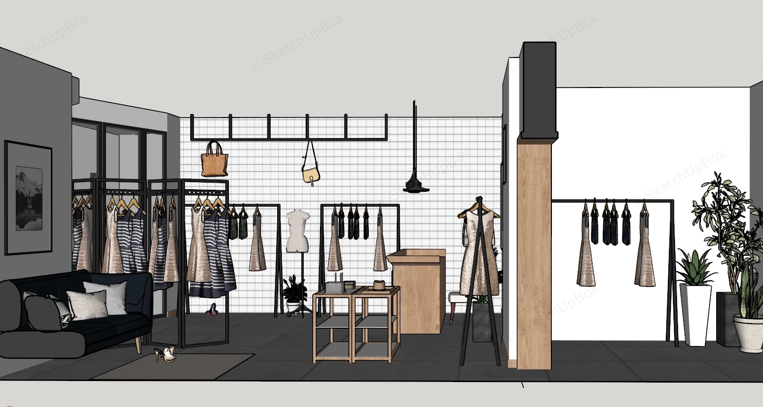 Minimalist Boutique Fashion Retail Store sketchup model preview - SketchupBox
