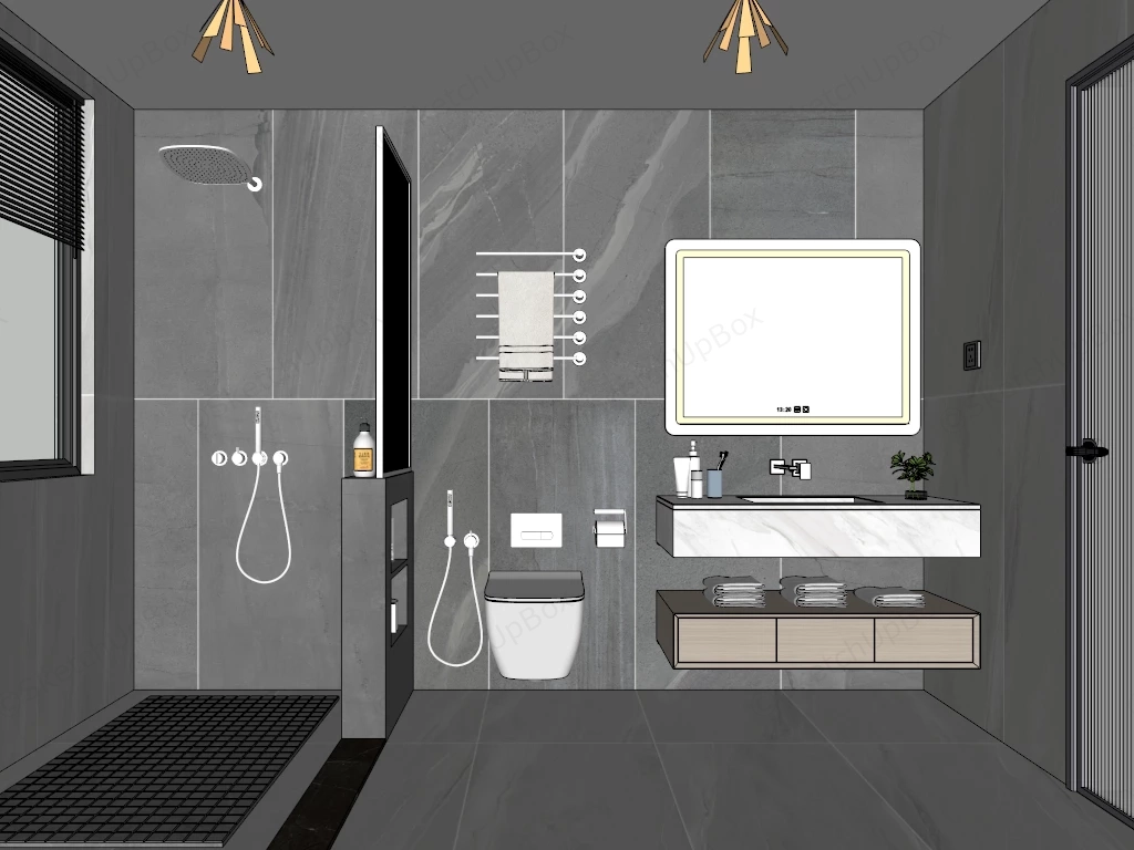 Luxury Modern Bathroom With Dark Wall sketchup model preview - SketchupBox