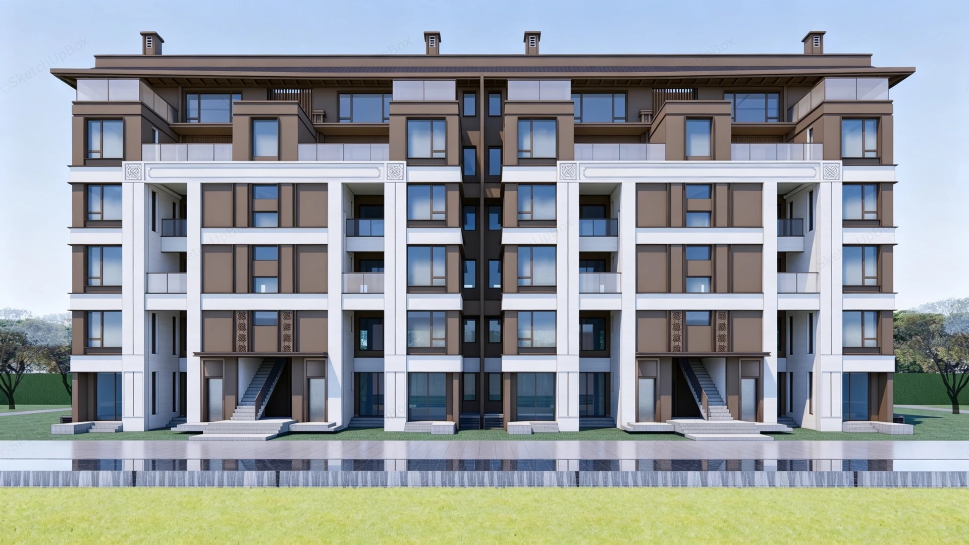 Multi Story Residential Apartment Block sketchup model preview - SketchupBox