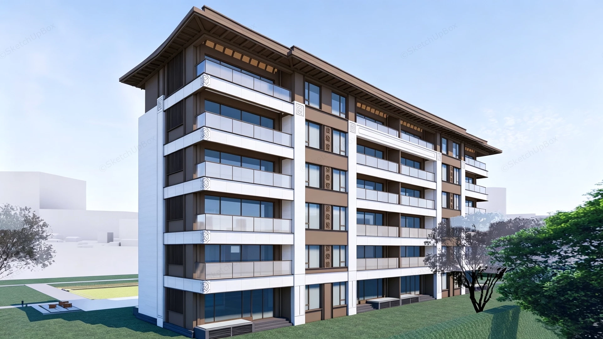 Multi Story Residential Apartment Block sketchup model preview - SketchupBox