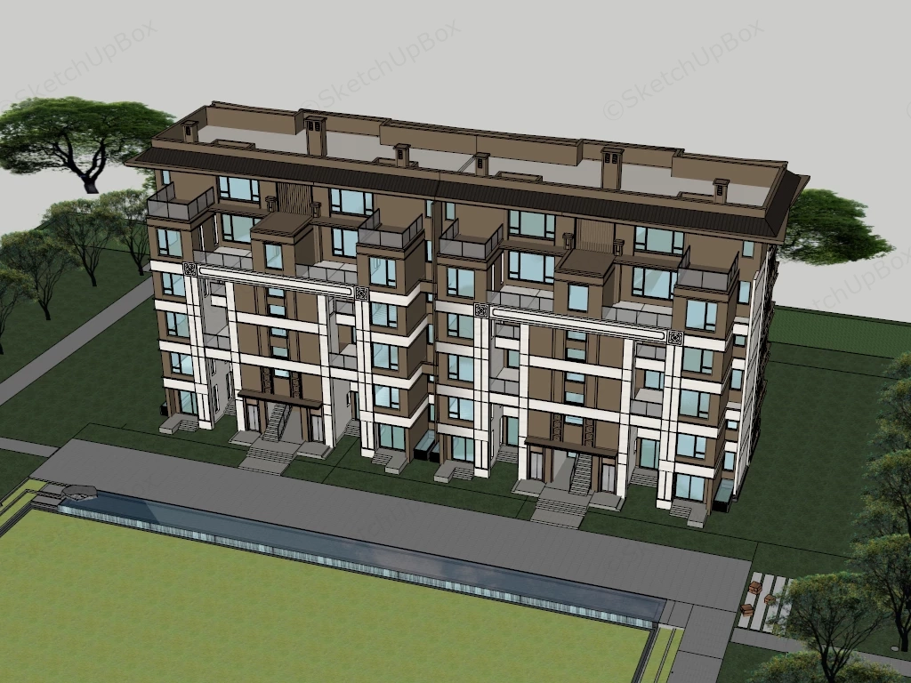 Multi Story Residential Apartment Block sketchup model preview - SketchupBox