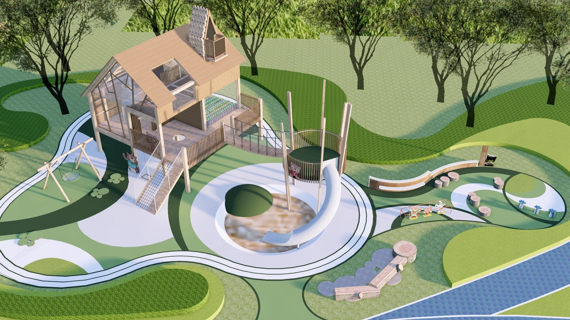 Modern Nature Themed Playground sketchup model preview - SketchupBox