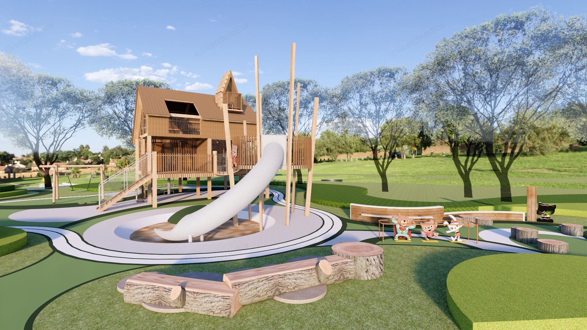 Modern Nature Themed Playground sketchup model preview - SketchupBox
