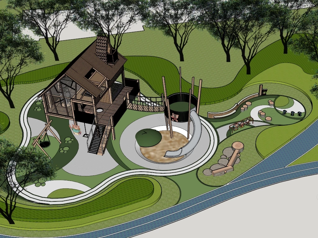 Modern Nature Themed Playground sketchup model preview - SketchupBox