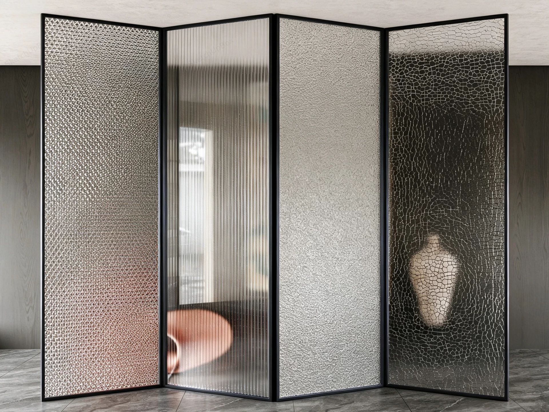 Modern Glass Panel Room Divider sketchup model preview - SketchupBox